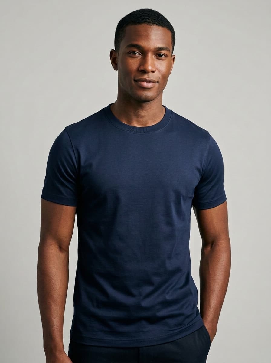 T-Shirt Bleu Minuit Coton Mercerisé
